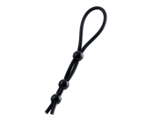 Черное лассо на пенис с тремя бусинами