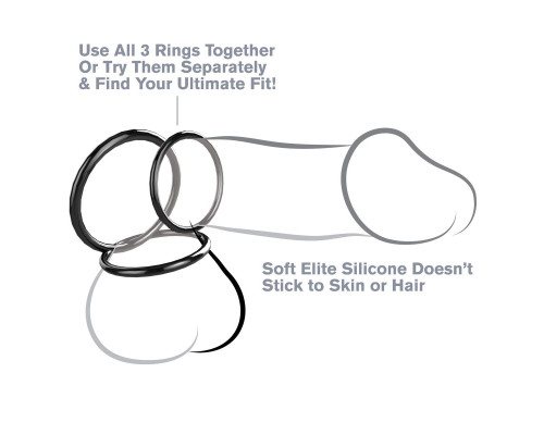 Набор из трех черных эрекционных колец Silicone 3-Ring Stamina Set