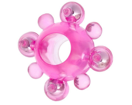 Розовое эрекционное кольцо c бусинками