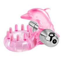 Розовое виброкольцо-дельфин с шипами