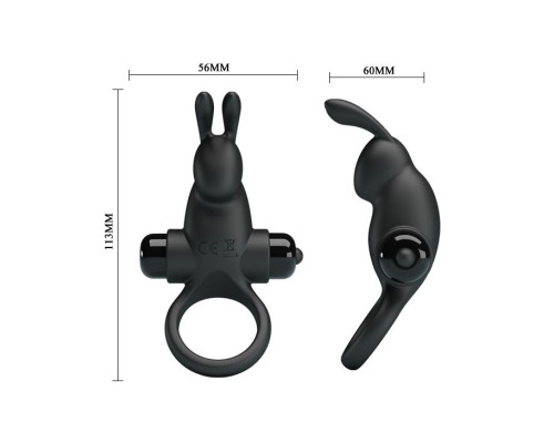 Черное эрекционное кольцо с выступом-зайчиком для стимуляции клитора