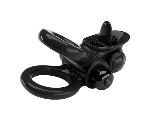 Черное эрекционное кольцо с подхватом мошонки и стимулятором клитора Passionate Ring