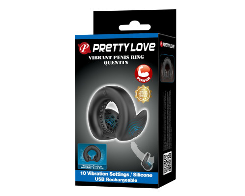 Черное эрекционное виброкольцо Quentin