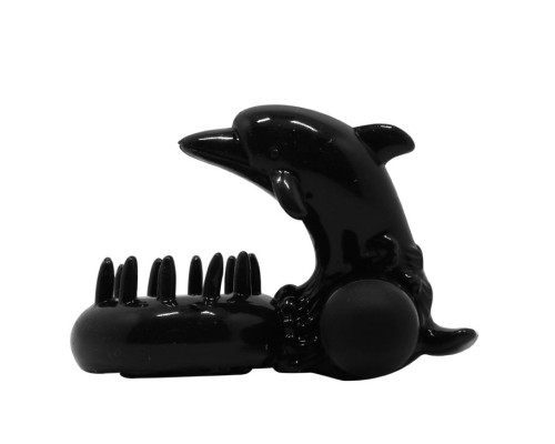 Чёрное эрекционное виброкольцо Sweet Ring с дельфинчиком