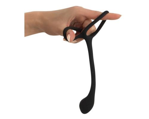 Эрекционное кольцо с утяжкой на мошонку и анальным плаг Black Velvets