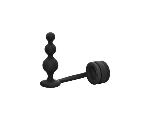 Черное эрекционное кольцо с анальной елочкой Cockring With Beaded Anal Plug