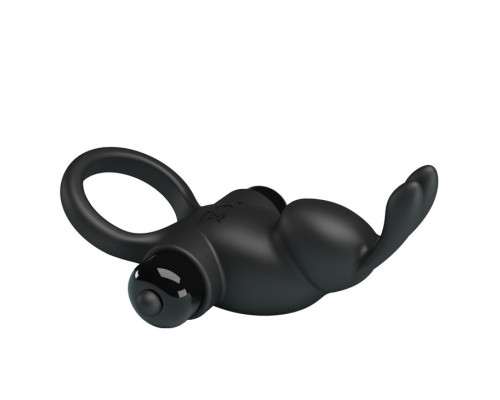 Черное эрекционное кольцо с выступом-зайчиком для стимуляции клитора