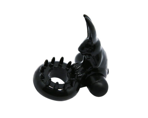 Чёрное эрекционное виброкольцо с зайчиком