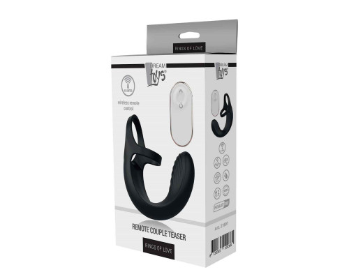 Черный анальный стимулятор с эрекционными кольцами Remote Couple Teaser