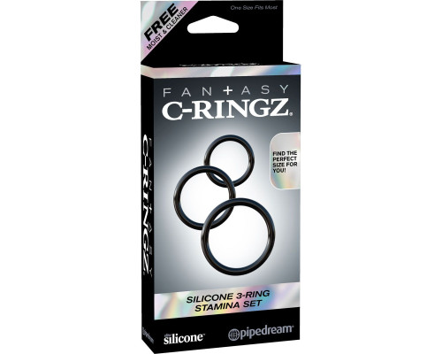 Набор из трех черных эрекционных колец Silicone 3-Ring Stamina Set