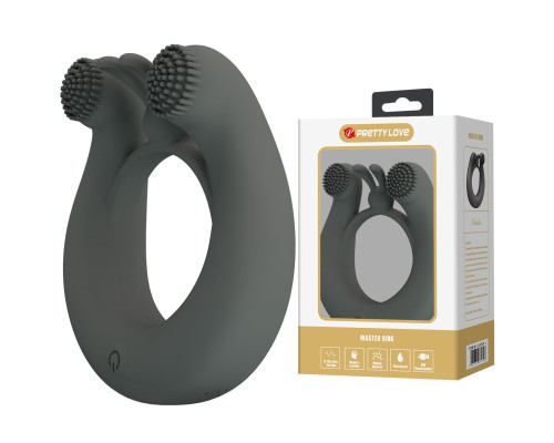 Серое эрекционное кольцо Dahlia с 2 стимулирующими щеточками