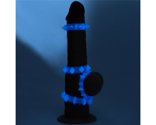 Набор из 4 голубых, светящихся в темноте эрекционных колец Lumino Play