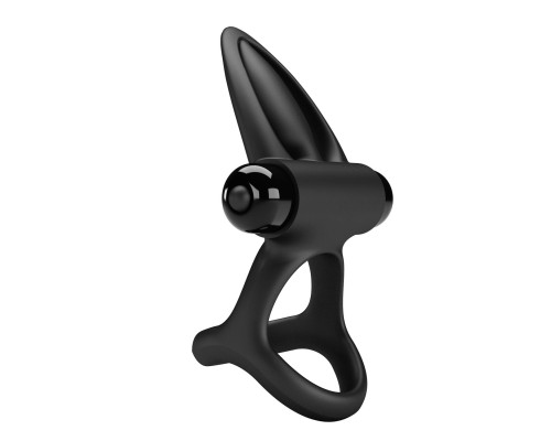 Черное эрекционное кольцо с 10 режимами вибрации и подхватом мошонки