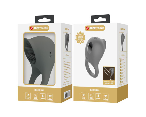 Серое эрекционное виброкольцо со стимуляцией клитора