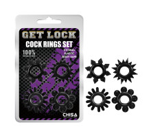 Набор из 4 черных эрекционных колец Get Lock