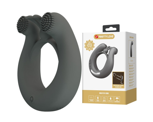 Серое эрекционное кольцо Dahlia с 2 стимулирующими щеточками
