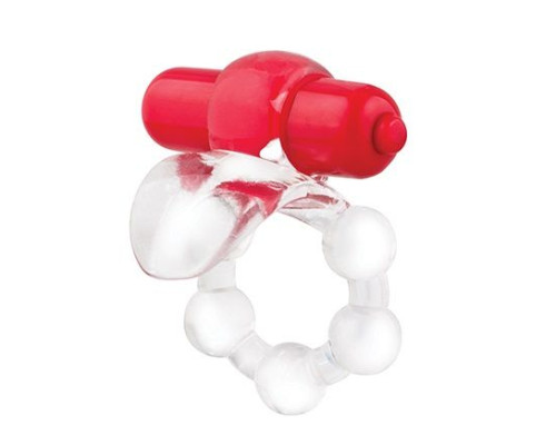 Виброкольцо с язычком и красным виброэлементом Overtime