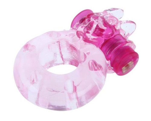 Розовое эрекционное виброкольцо с котом