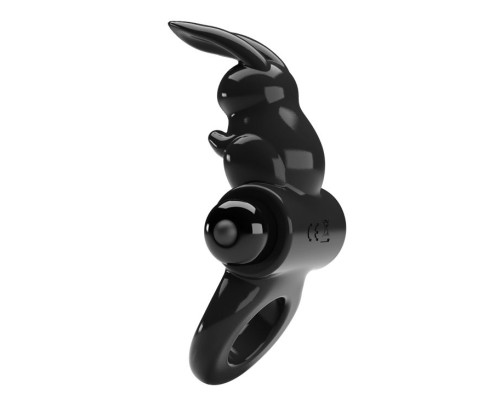 Черное эрекционное кольцо со стимулятором клитора в виде кролика Exciting ring