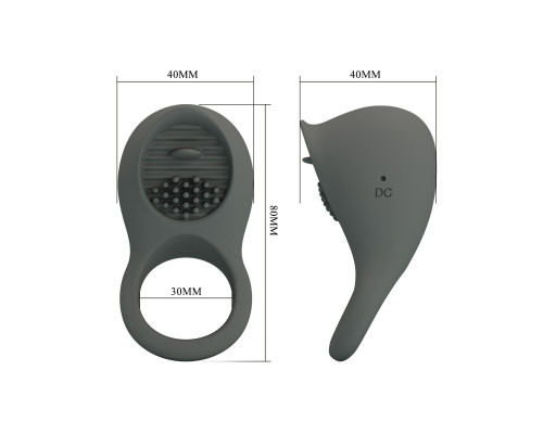 Серое эрекционное виброкольцо со стимуляцией клитора