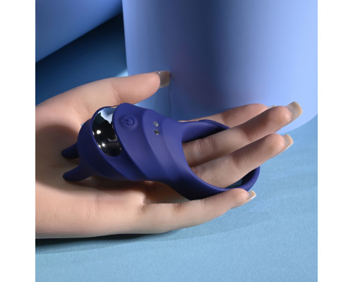 Синее эрекционное виброкольцо с клиторальной подушечкой и пультом ДУ Adjustable Fun Ring