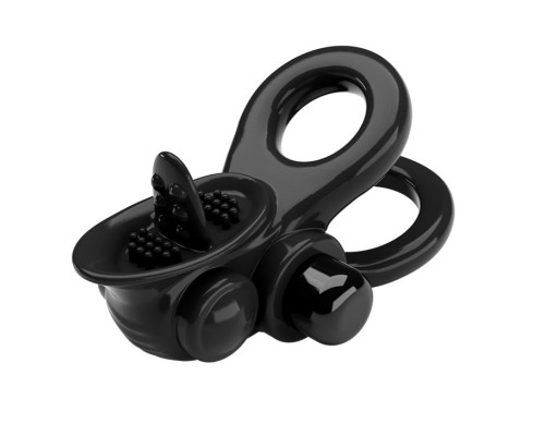 Черное эрекционное кольцо с подхватом мошонки и стимулятором клитора Passionate Ring