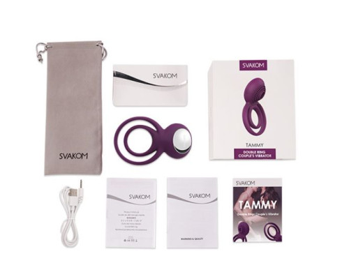 Фиолетовое эрекционное виброкольцо Tammy с подхватом мошонки