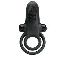 Черное силиконовое эрекционное кольцо с вибрацией и подхватом мошонки