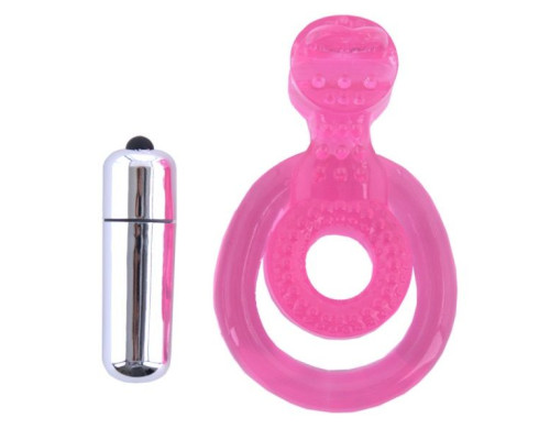 Розовая вибронасадка со стимулятором клитора  Язычок