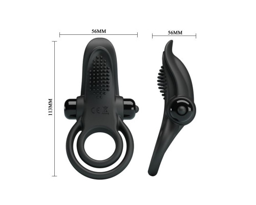 Черное силиконовое эрекционное кольцо с вибрацией и подхватом мошонки