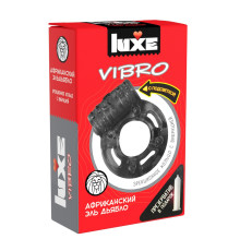 Чёрное эрекционное виброкольцо Luxe VIBRO «Африканский Эль Дьябло» + презерватив