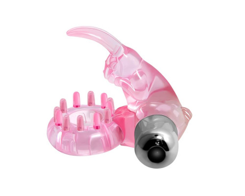 Эрекционное розовое виброкольцо с клиторальным зайчиком