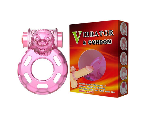 Розовое эрекционное кольцо с вибрацией Pink Bear
