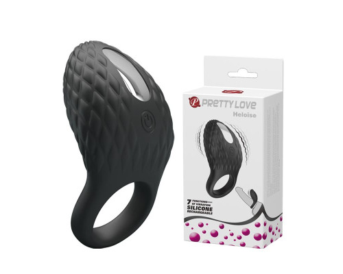 Черное эрекционное виброкольцо с рельефным дизайном Heloise