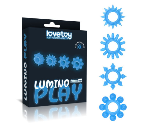 Набор из 4 голубых, светящихся в темноте эрекционных колец Lumino Play