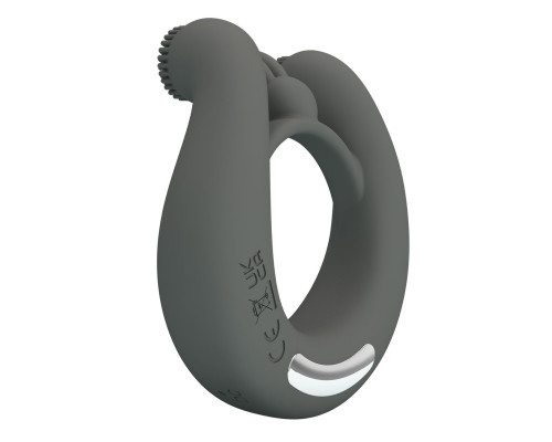 Серое эрекционное кольцо Dahlia с 2 стимулирующими щеточками