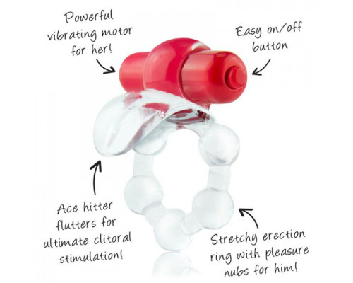 Виброкольцо с язычком и красным виброэлементом Overtime