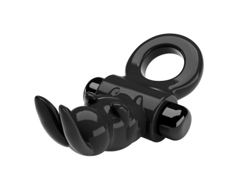 Черное эрекционное кольцо со стимулятором клитора в виде кролика Exciting ring