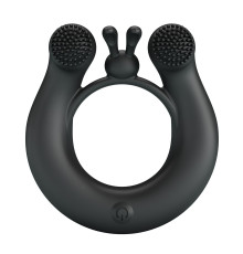 Черное эрекционное кольцо Dahlia с 2 стимулирующими щеточками