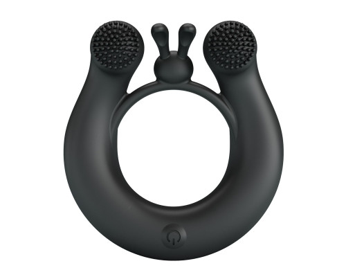 Черное эрекционное кольцо Dahlia с 2 стимулирующими щеточками