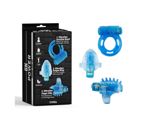Набор из 3 синих эрекционных колец с вибрацией Teasers Ring Kit