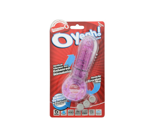 Фиолетовое эрекционное кольцо с вибрацией и пальчиком OYEAH PURPLE