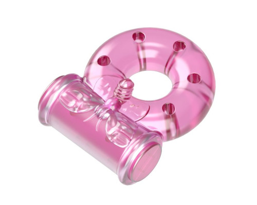 Розовое эрекционное кольцо с бабочкой на вибропуле