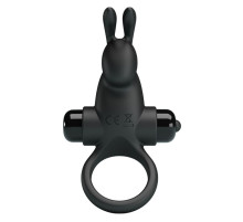 Черное эрекционное кольцо с выступом-зайчиком для стимуляции клитора