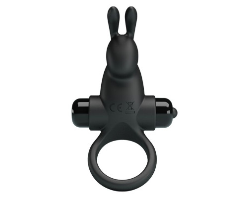 Черное эрекционное кольцо с выступом-зайчиком для стимуляции клитора