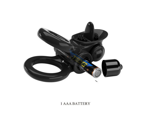 Черное эрекционное кольцо с подхватом мошонки и стимулятором клитора Passionate Ring