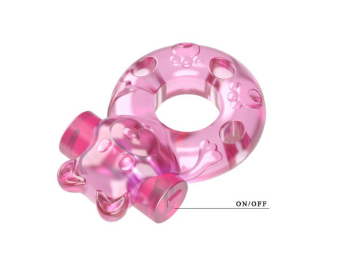 Розовое эрекционное виброкольцо с мишкой на вибропуле