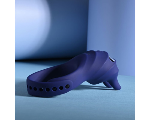 Синее эрекционное виброкольцо с клиторальной подушечкой и пультом ДУ Adjustable Fun Ring