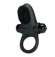 Черное эрекционное виброкольцо в клиторальной щеточкой Vibrant Penis Ring II