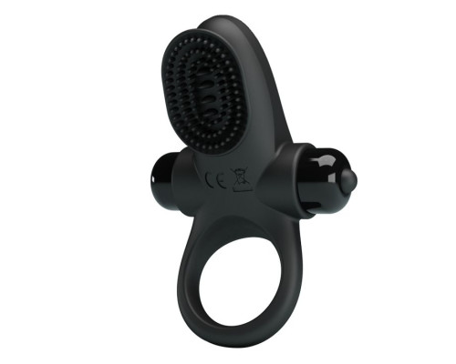 Черное эрекционное виброкольцо в клиторальной щеточкой Vibrant Penis Ring II